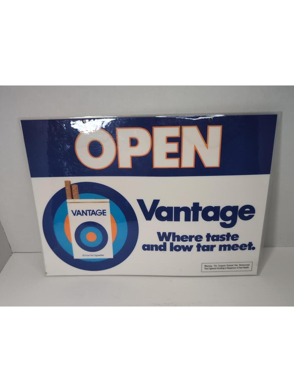 Vintage VANTAGE Tobacco Cigarette Open Closed Sign Advertising Laminated  A376